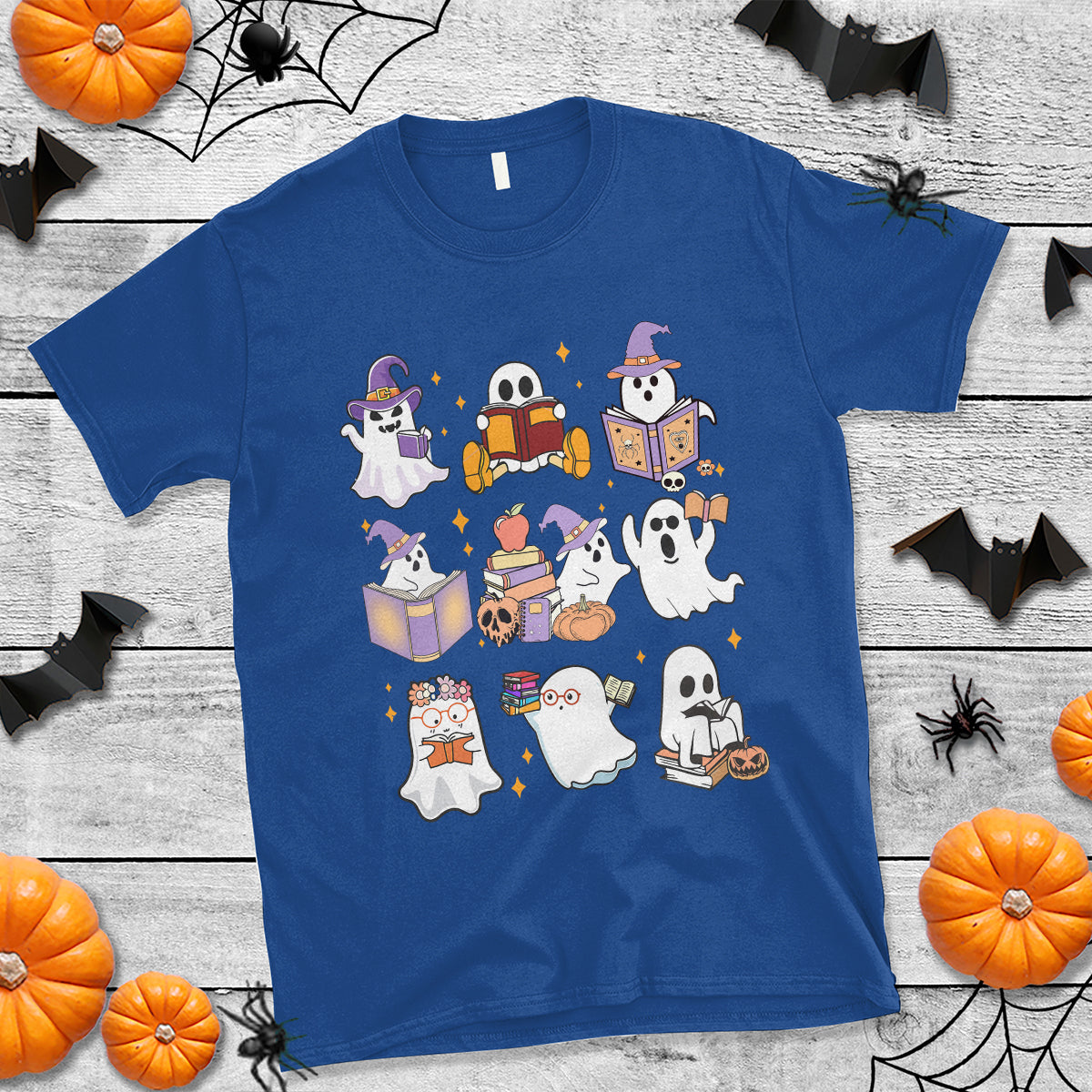 halloween-reading-t-shirt-reading-books-boo-sheet-ghosts-teacher-librarian