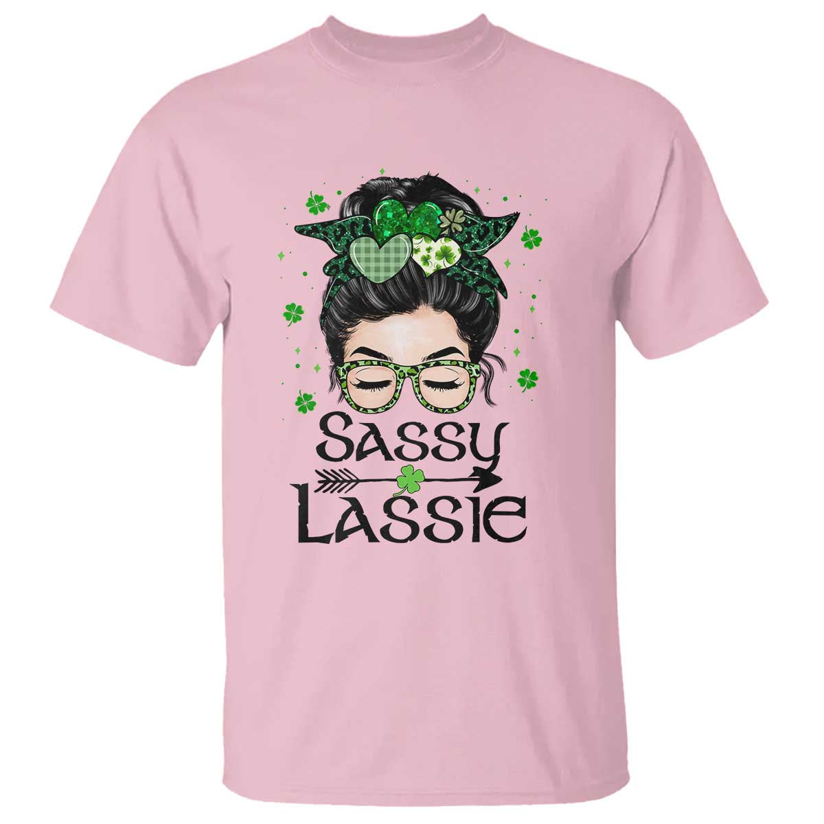 lucky-sassy-lassie-messy-bun-t-shirt-funny-st-patricks-day