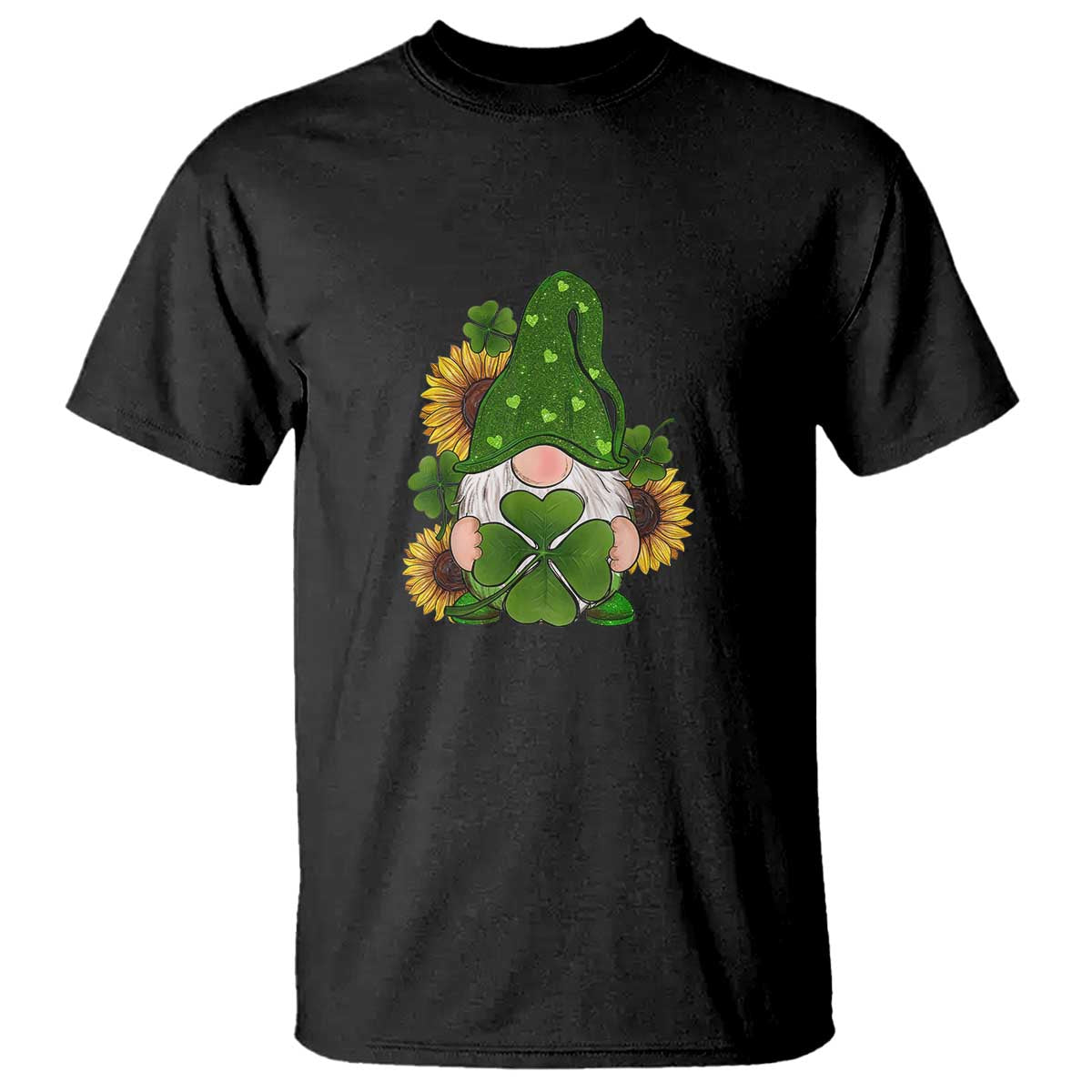 st-patricks-day-cute-gnomes-t-shirt-holding-shamrock-sunflower