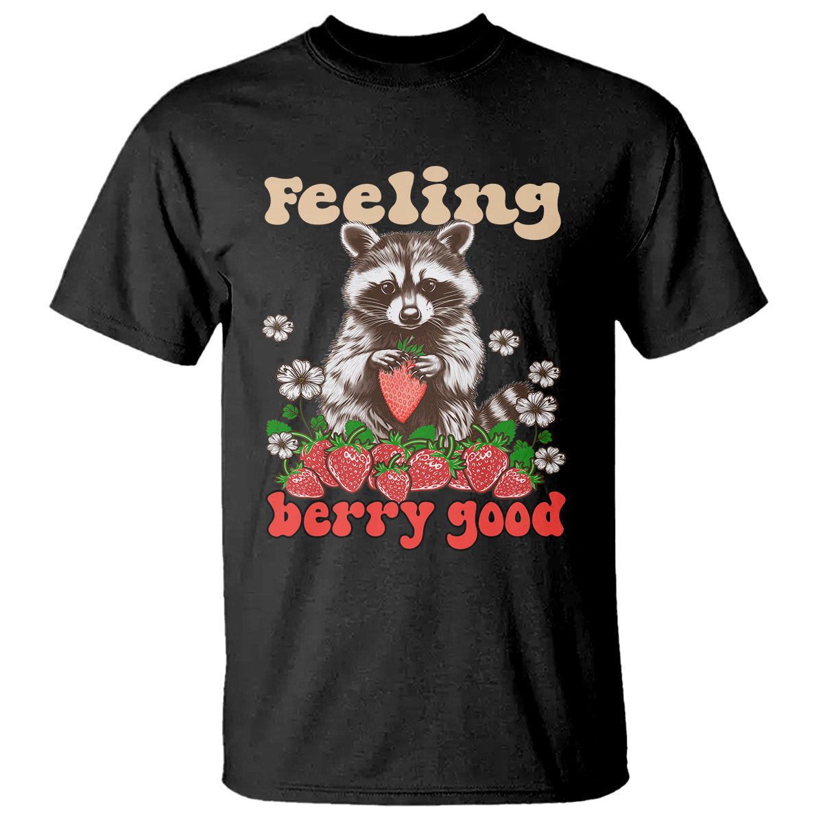 funny-raccoon-t-shirt-feeling-berry-good-eating-strawberries
