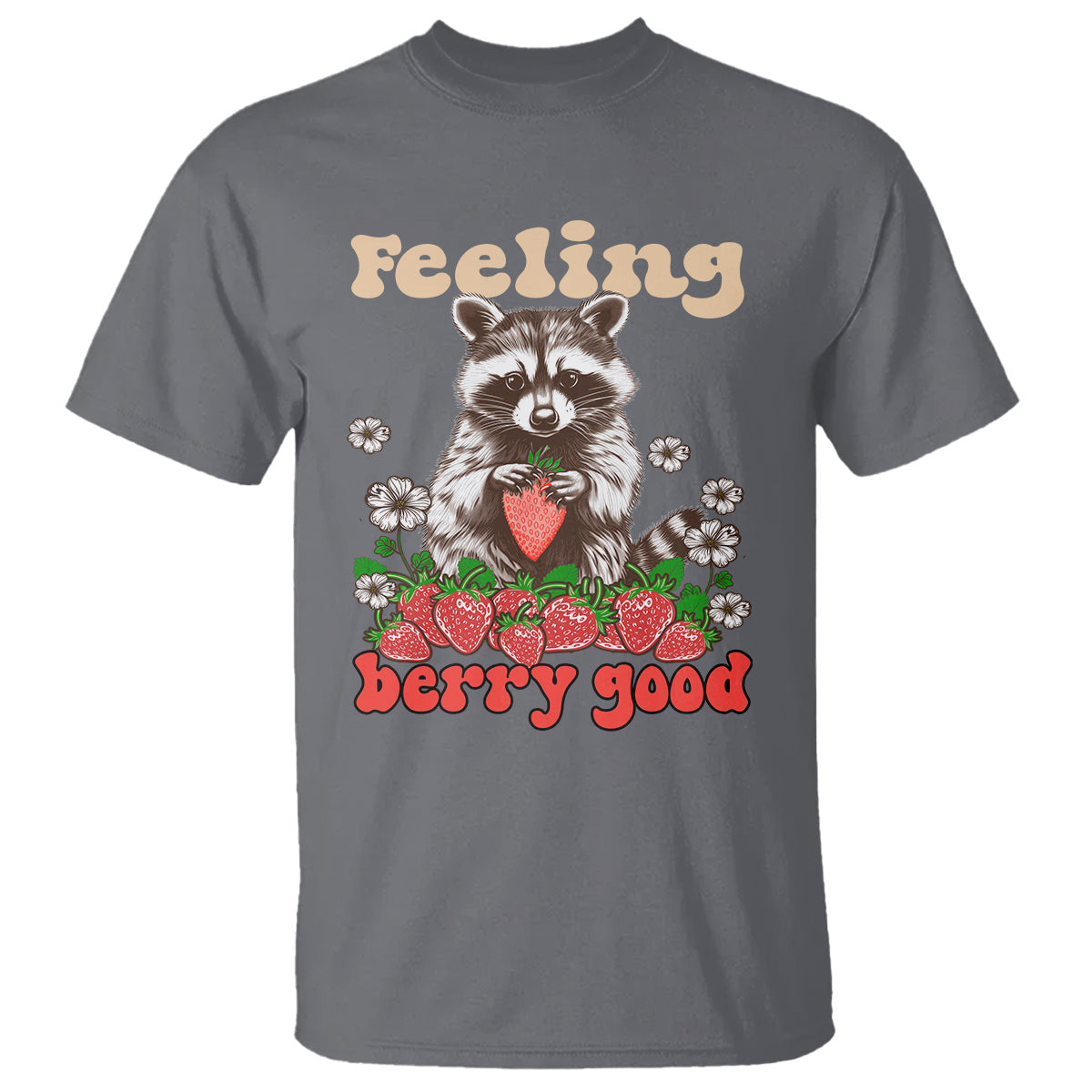 funny-raccoon-t-shirt-feeling-berry-good-eating-strawberries