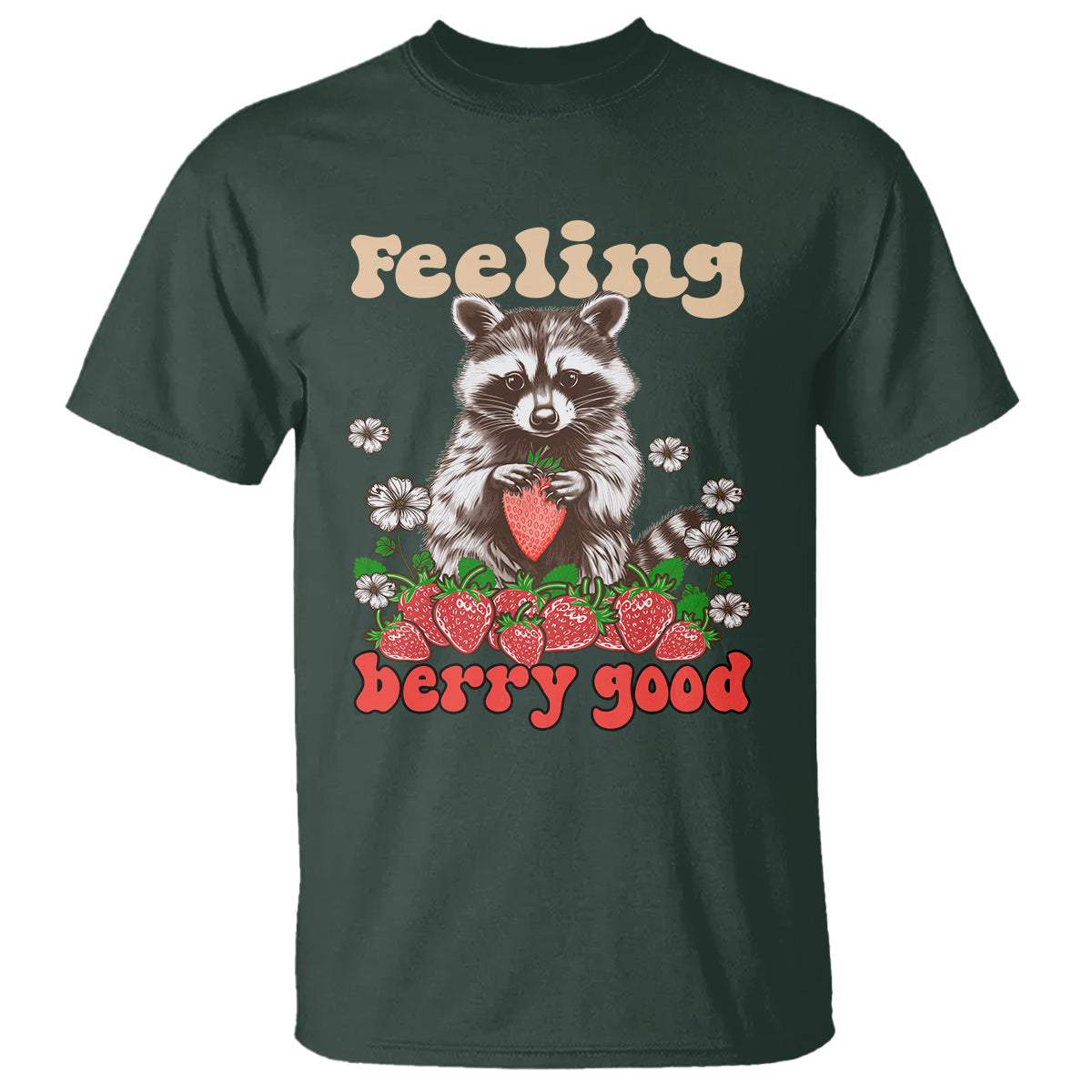 funny-raccoon-t-shirt-feeling-berry-good-eating-strawberries