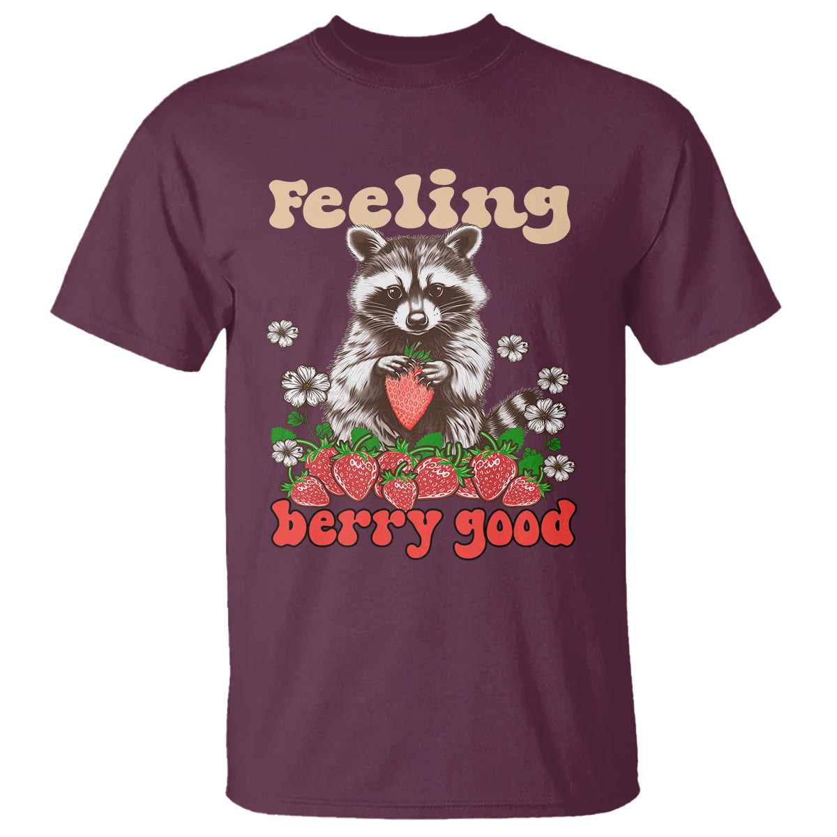 funny-raccoon-t-shirt-feeling-berry-good-eating-strawberries