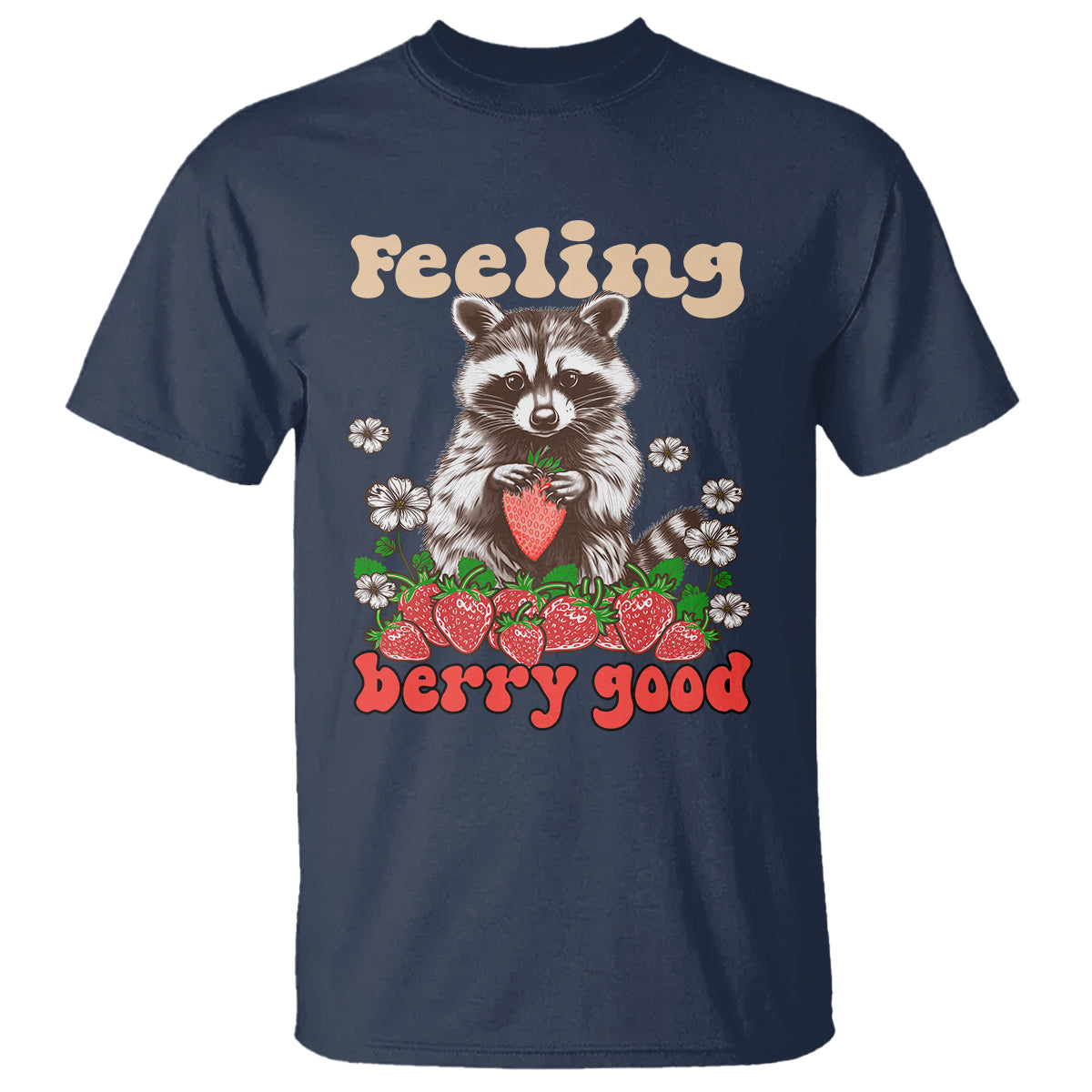 funny-raccoon-t-shirt-feeling-berry-good-eating-strawberries