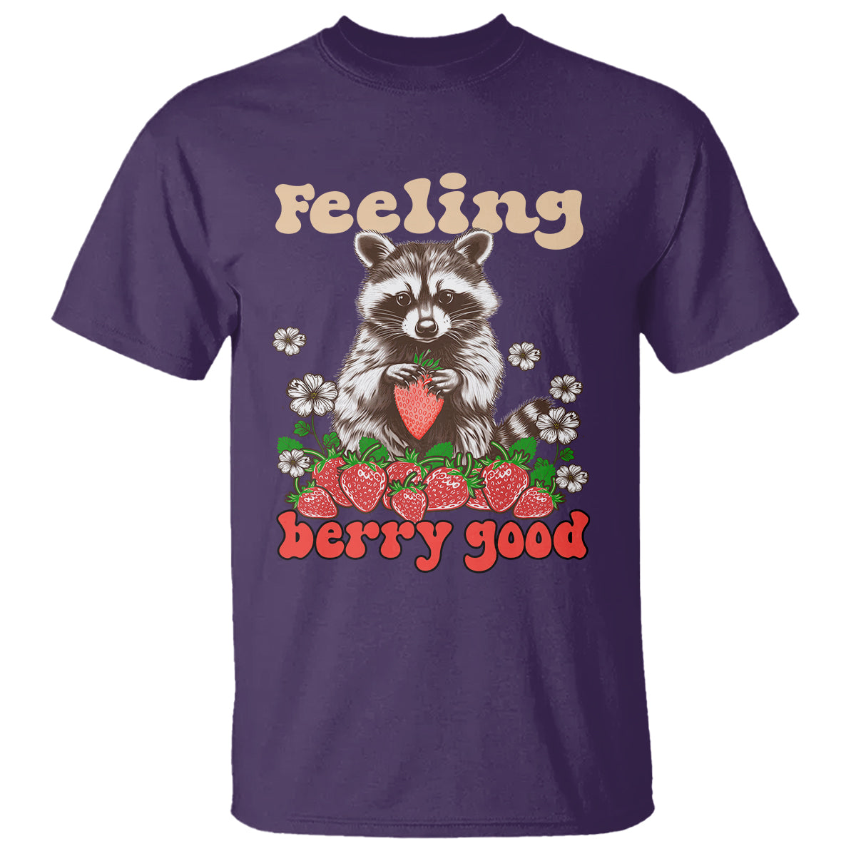 funny-raccoon-t-shirt-feeling-berry-good-eating-strawberries