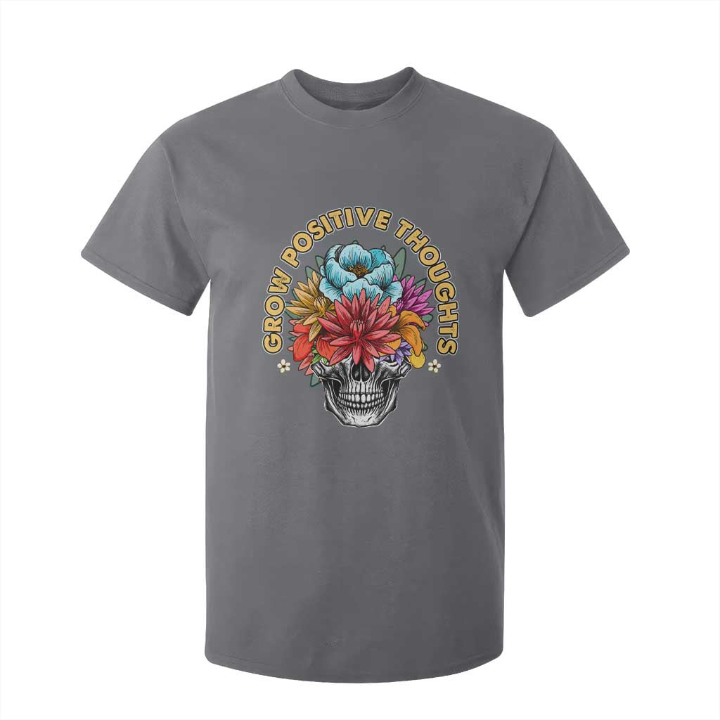 Mental Health Matters T Shirt For Kid Grow Positive Thoughts Groovy Retro Floral Skull With Flowers