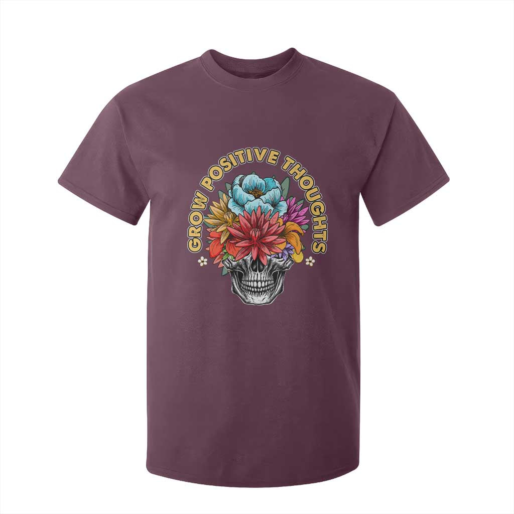 Mental Health Matters T Shirt For Kid Grow Positive Thoughts Groovy Retro Floral Skull With Flowers