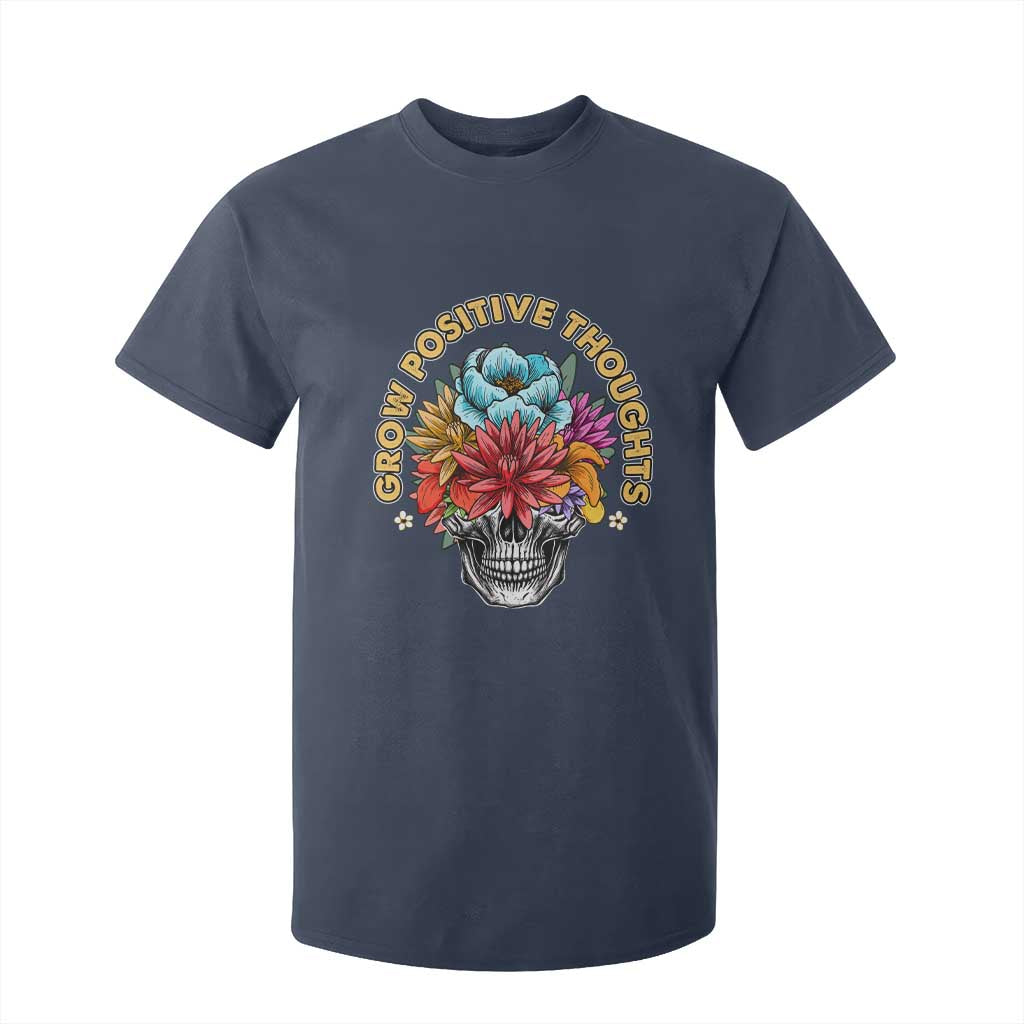 Mental Health Matters T Shirt For Kid Grow Positive Thoughts Groovy Retro Floral Skull With Flowers