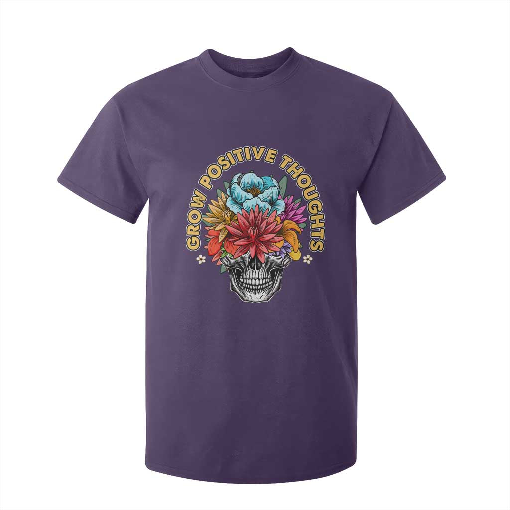 Mental Health Matters T Shirt For Kid Grow Positive Thoughts Groovy Retro Floral Skull With Flowers