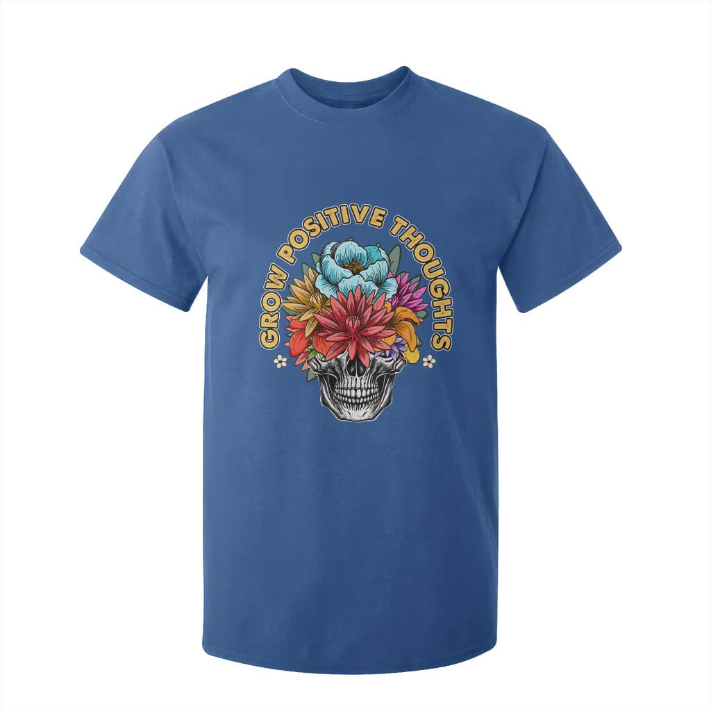 Mental Health Matters T Shirt For Kid Grow Positive Thoughts Groovy Retro Floral Skull With Flowers