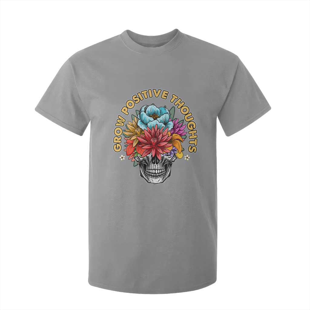 Mental Health Matters T Shirt For Kid Grow Positive Thoughts Groovy Retro Floral Skull With Flowers