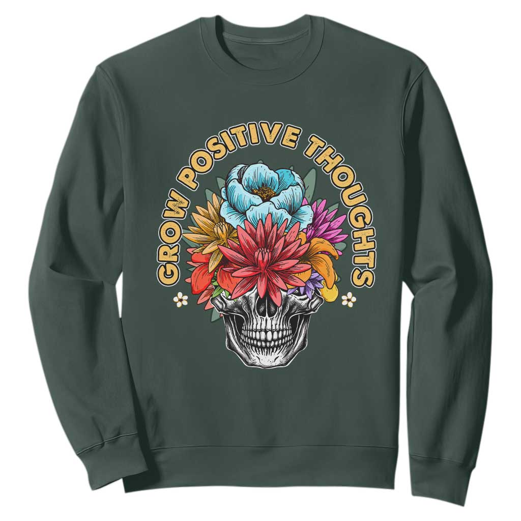 Mental Health Matters Sweatshirt Grow Positive Thoughts Groovy Retro Floral Skull With Flowers