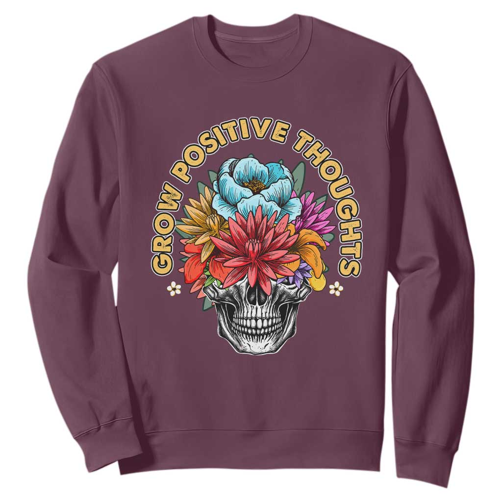Mental Health Matters Sweatshirt Grow Positive Thoughts Groovy Retro Floral Skull With Flowers