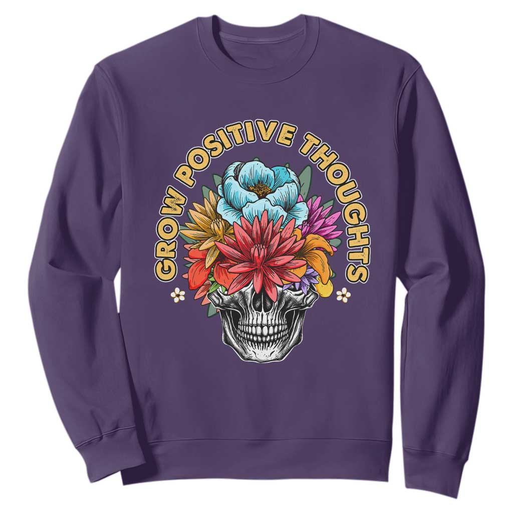 Mental Health Matters Sweatshirt Grow Positive Thoughts Groovy Retro Floral Skull With Flowers