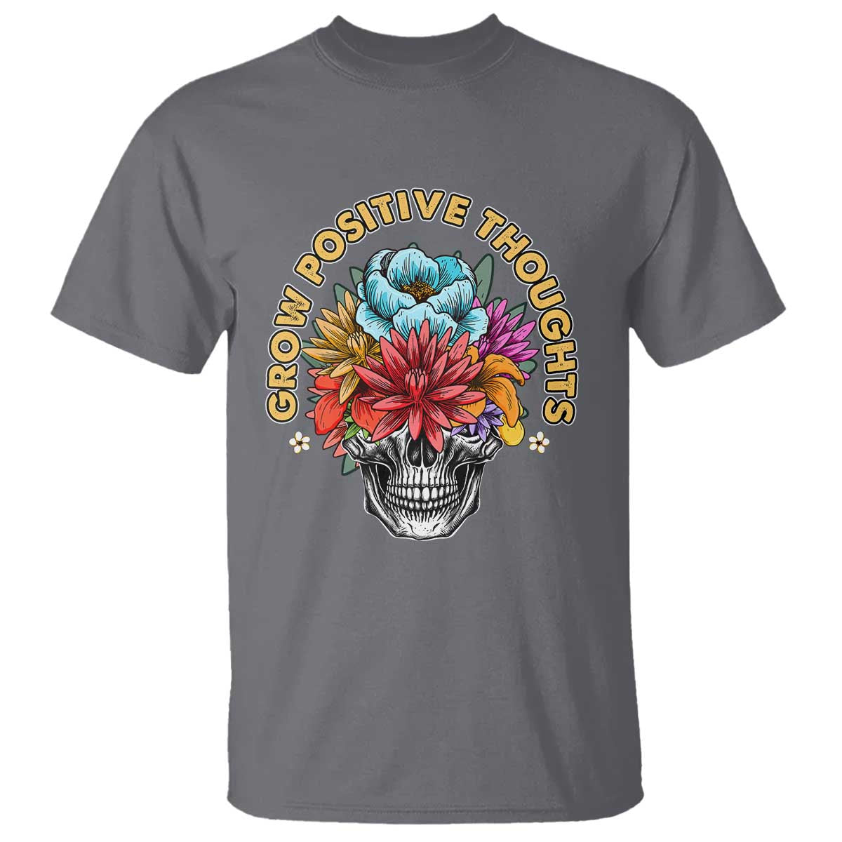 Mental Health Matters T Shirt Grow Positive Thoughts Groovy Retro Floral Skull With Flowers