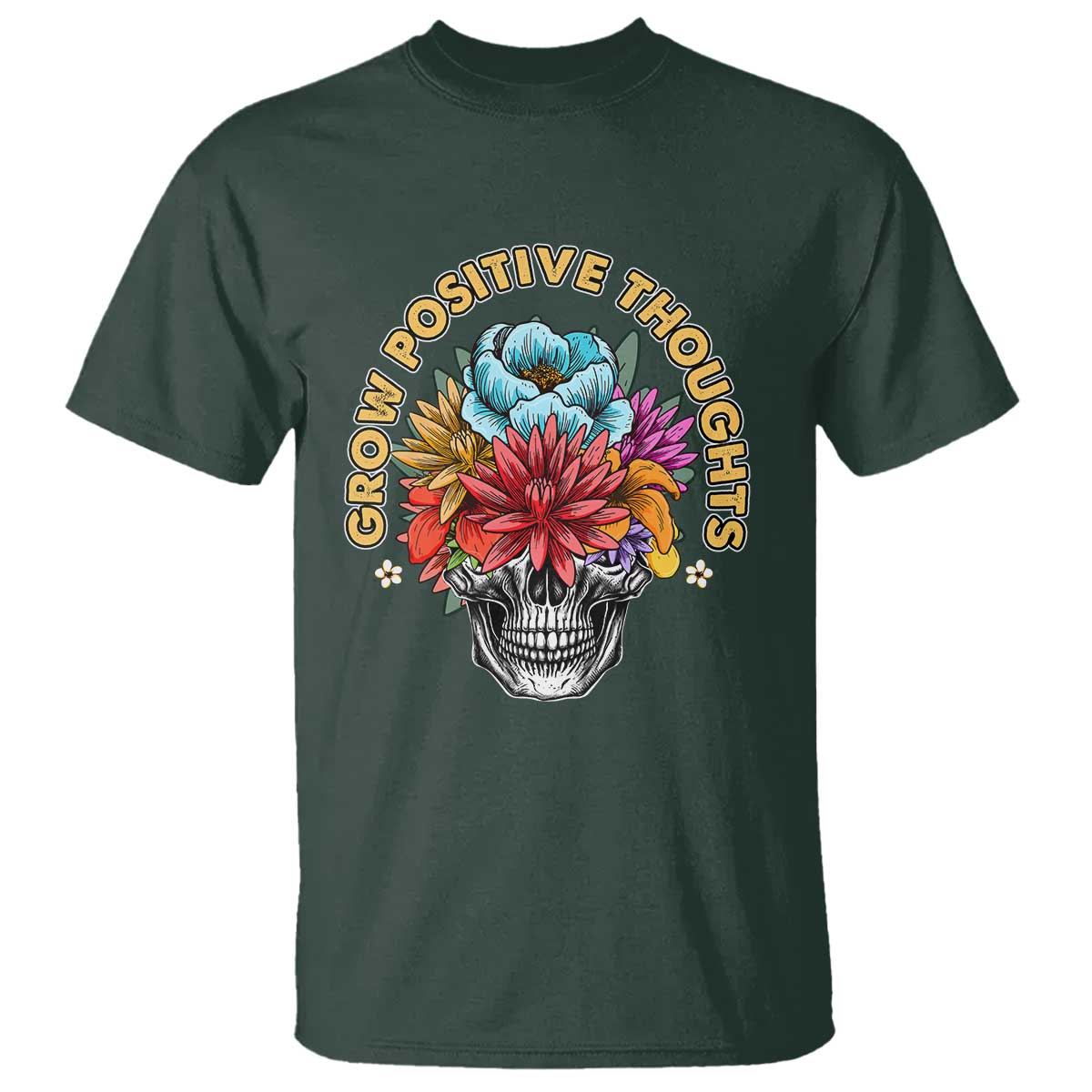Mental Health Matters T Shirt Grow Positive Thoughts Groovy Retro Floral Skull With Flowers