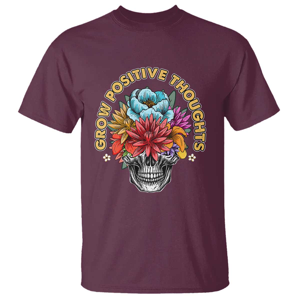 Mental Health Matters T Shirt Grow Positive Thoughts Groovy Retro Floral Skull With Flowers