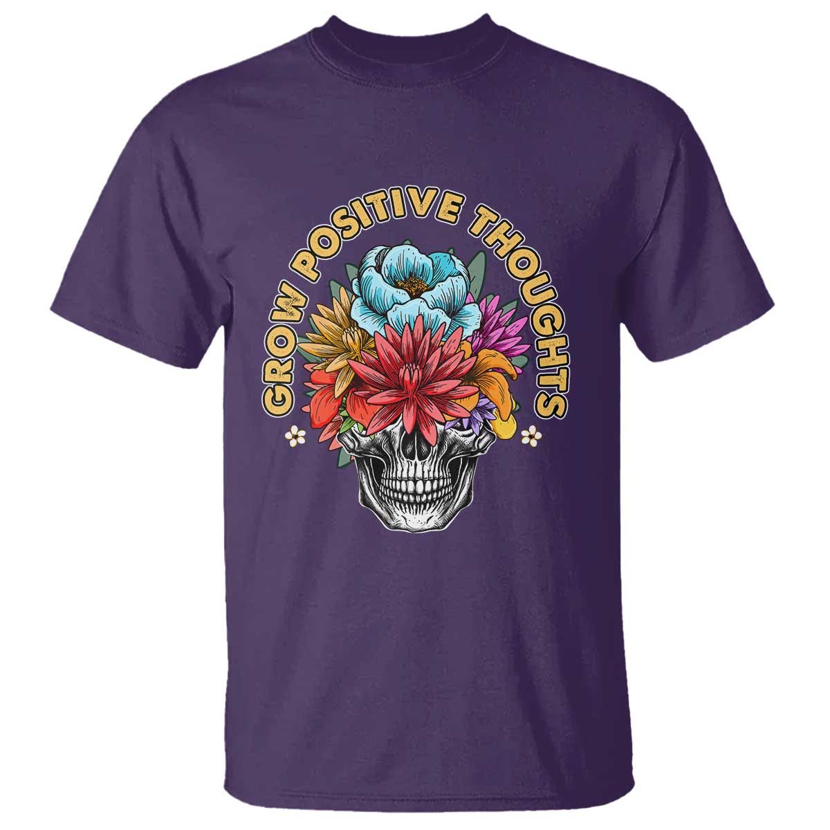 Mental Health Matters T Shirt Grow Positive Thoughts Groovy Retro Floral Skull With Flowers