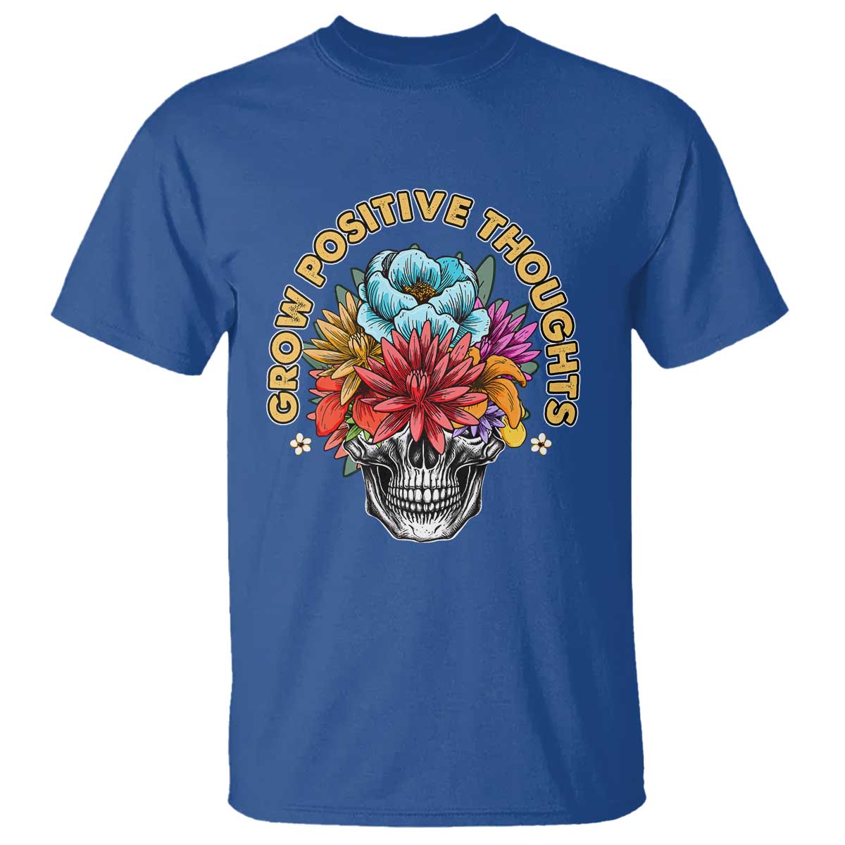 Mental Health Matters T Shirt Grow Positive Thoughts Groovy Retro Floral Skull With Flowers