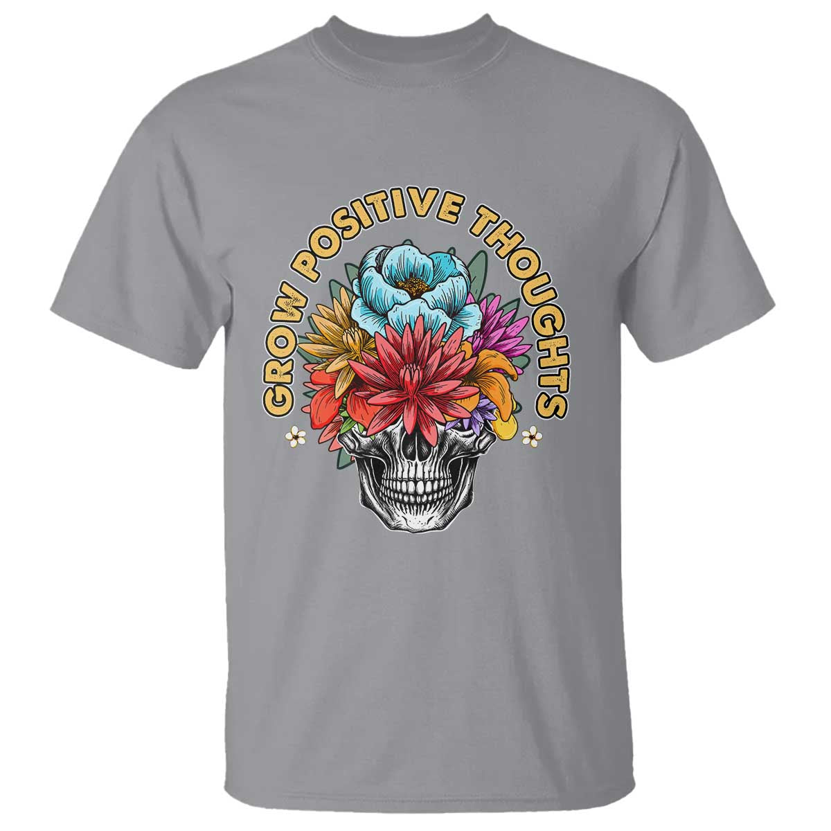 Mental Health Matters T Shirt Grow Positive Thoughts Groovy Retro Floral Skull With Flowers