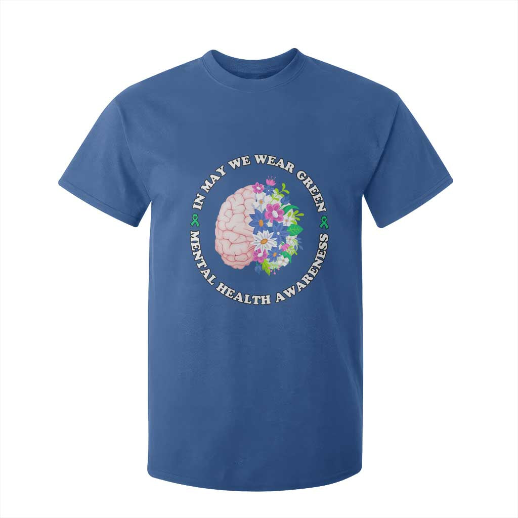 Mental Health Matters T Shirt For Kid In May We Wear Green Floral Human Brain With Flowers