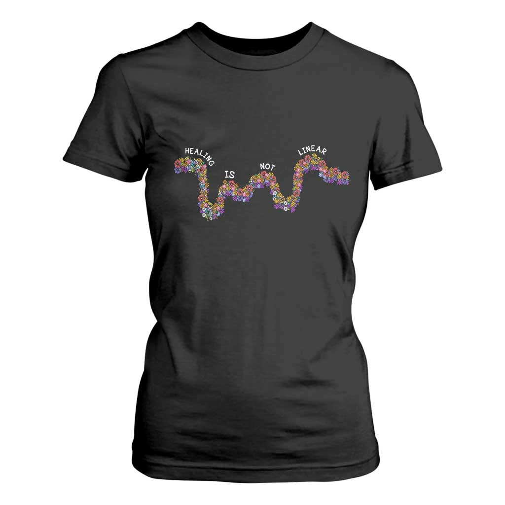 Mental Health Matters T Shirt For Women Healing Is Not Linear Flowers Linears