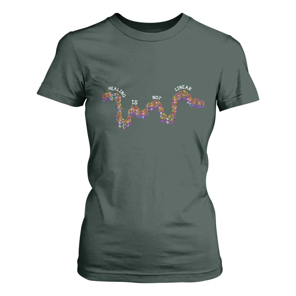Mental Health Matters T Shirt For Women Healing Is Not Linear Flowers Linears