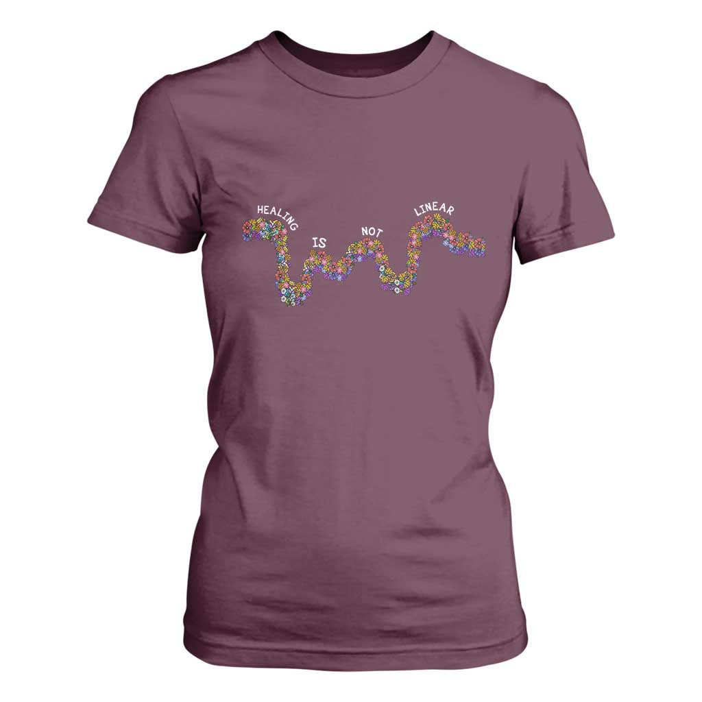 Mental Health Matters T Shirt For Women Healing Is Not Linear Flowers Linears
