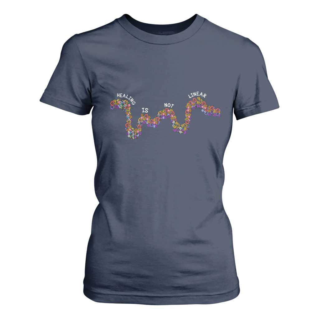 Mental Health Matters T Shirt For Women Healing Is Not Linear Flowers Linears