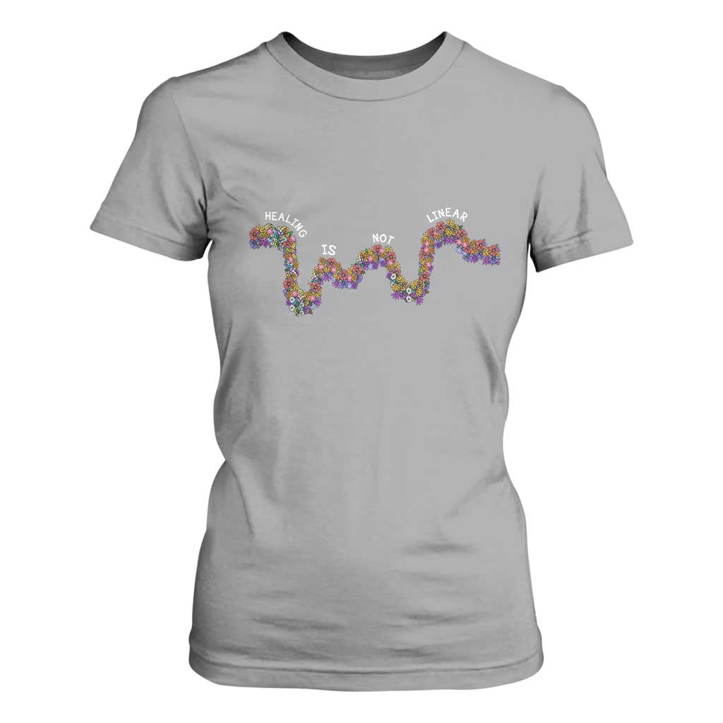 Mental Health Matters T Shirt For Women Healing Is Not Linear Flowers Linears