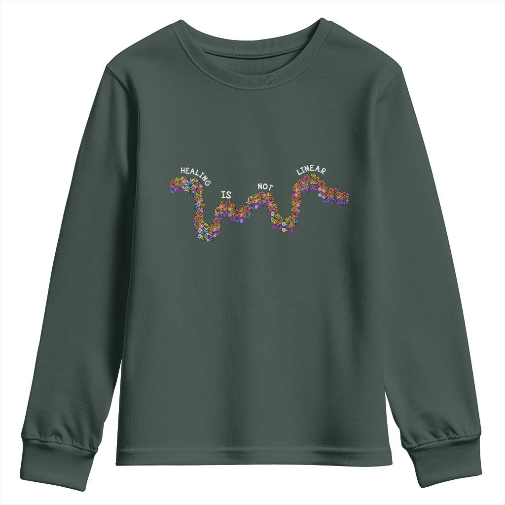 Mental Health Matters Youth Sweatshirt Healing Is Not Linear Flowers Linears