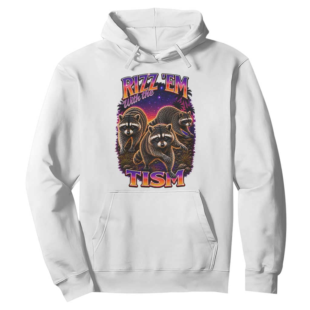 Rizz Em With The Tism Funny Raccoon Graphic Hoodie Retro 80s Cyberpunk Autism Neurodiversity Humor