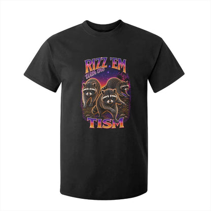 Rizz Em With The Tism Funny Raccoon Graphic T Shirt For Kid Retro 80s Cyberpunk Autism Neurodiversity Humor