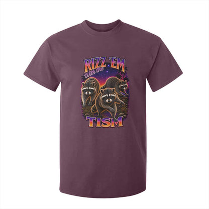 Rizz Em With The Tism Funny Raccoon Graphic T Shirt For Kid Retro 80s Cyberpunk Autism Neurodiversity Humor