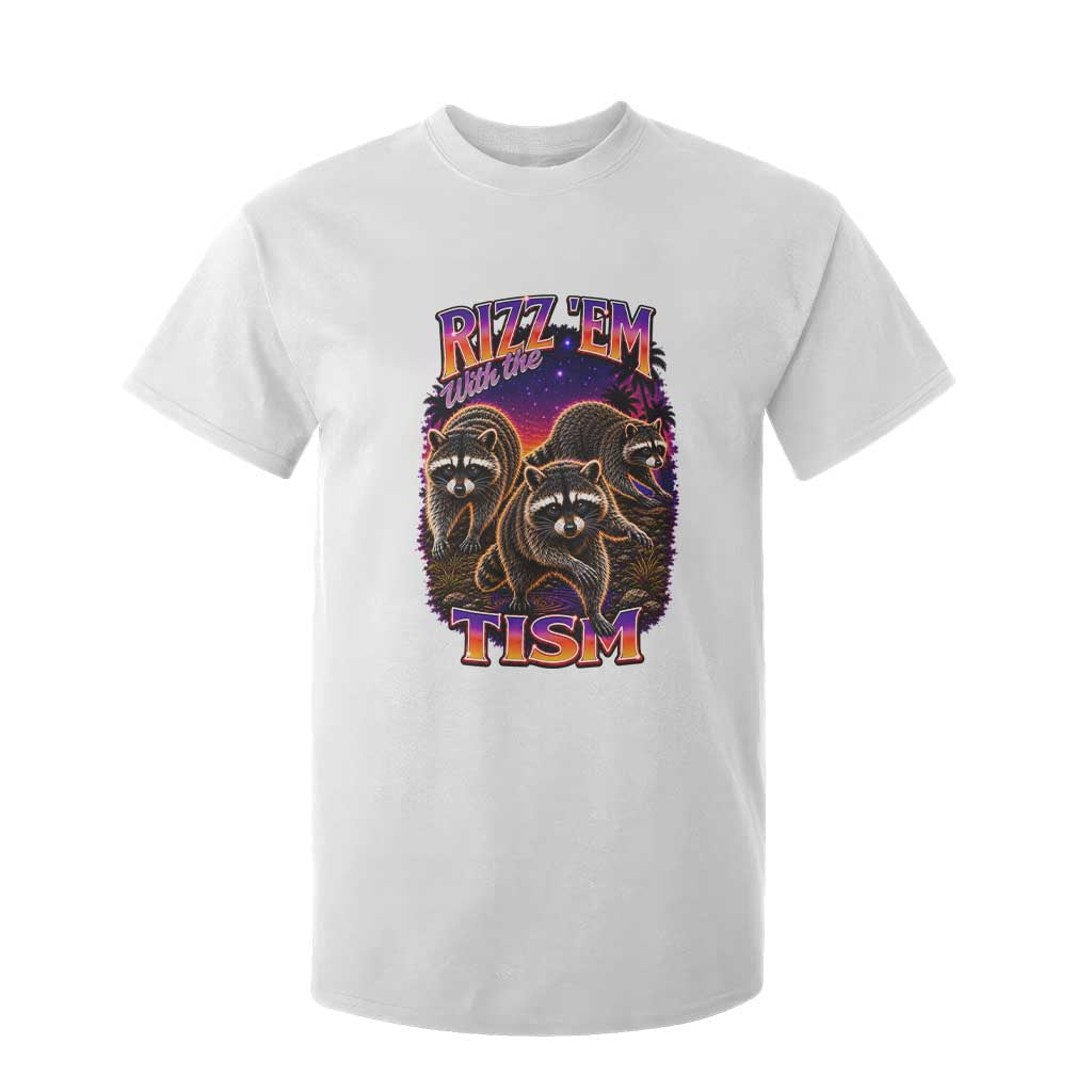 Rizz Em With The Tism Funny Raccoon Graphic T Shirt For Kid Retro 80s Cyberpunk Autism Neurodiversity Humor