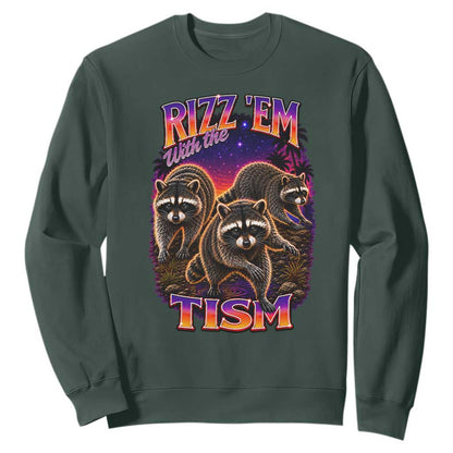 Rizz Em With The Tism Funny Raccoon Graphic Sweatshirt Retro 80s Cyberpunk Autism Neurodiversity Humor