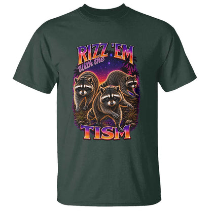 Rizz Em With The Tism Funny Raccoon Graphic T Shirt Retro 80s Cyberpunk Autism Neurodiversity Humor