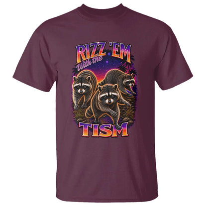 Rizz Em With The Tism Funny Raccoon Graphic T Shirt Retro 80s Cyberpunk Autism Neurodiversity Humor