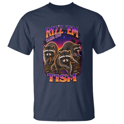 Rizz Em With The Tism Funny Raccoon Graphic T Shirt Retro 80s Cyberpunk Autism Neurodiversity Humor