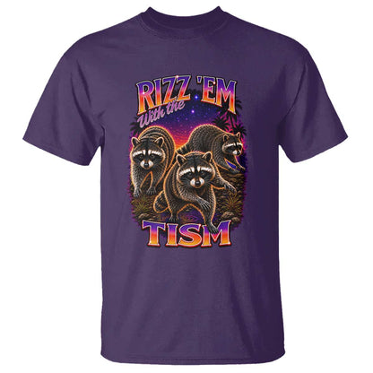 Rizz Em With The Tism Funny Raccoon Graphic T Shirt Retro 80s Cyberpunk Autism Neurodiversity Humor