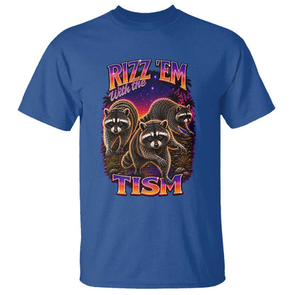 Rizz Em With The Tism Funny Raccoon Graphic T Shirt Retro 80s Cyberpunk Autism Neurodiversity Humor