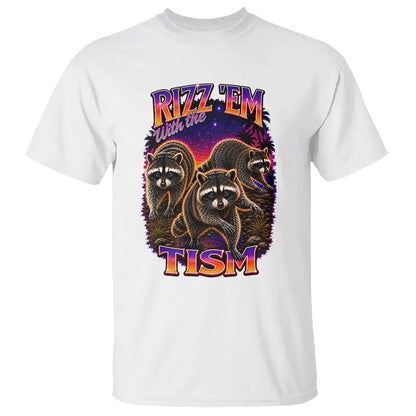 Rizz Em With The Tism Funny Raccoon Graphic T Shirt Retro 80s Cyberpunk Autism Neurodiversity Humor