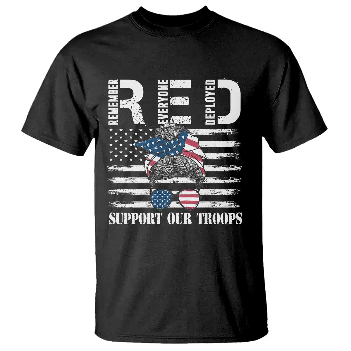 red-friday-t-shirt-red-remember-everyone-deployed-american-flag-messy-bun