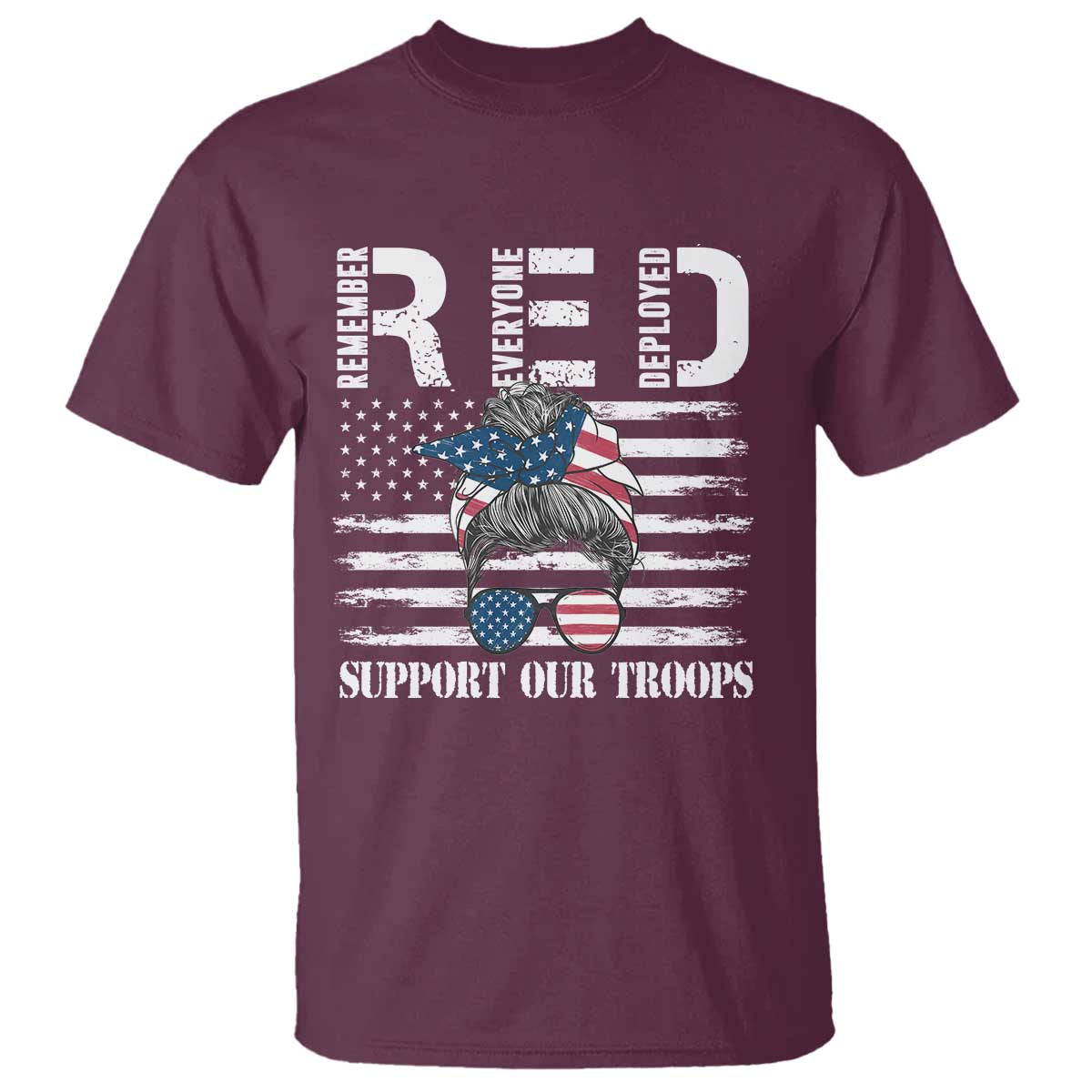 red-friday-t-shirt-red-remember-everyone-deployed-american-flag-messy-bun