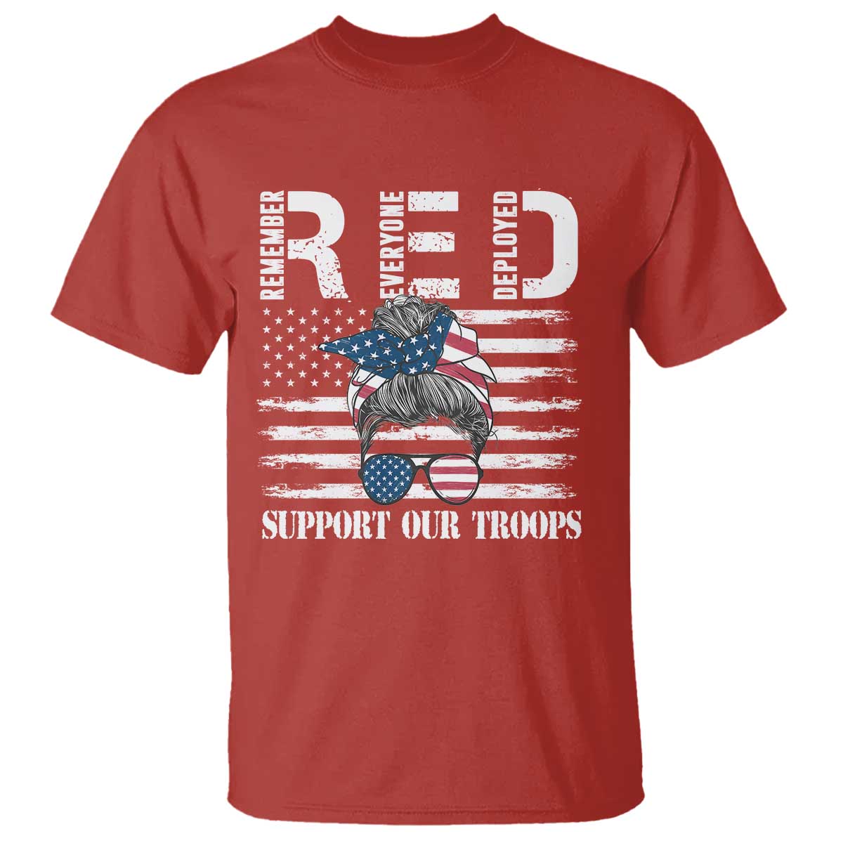 red-friday-t-shirt-red-remember-everyone-deployed-american-flag-messy-bun
