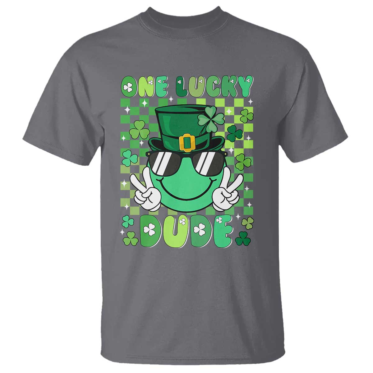 retro-st-patricks-day-t-shirt-one-lucky-dude-green-checkered-heart-groovy