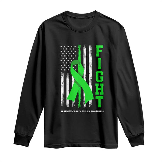 Traumatic Brain Injury Support Long Sleeve Shirt Fight TBI American US Flag