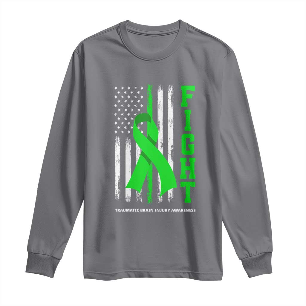 Traumatic Brain Injury Support Long Sleeve Shirt Fight TBI American US Flag