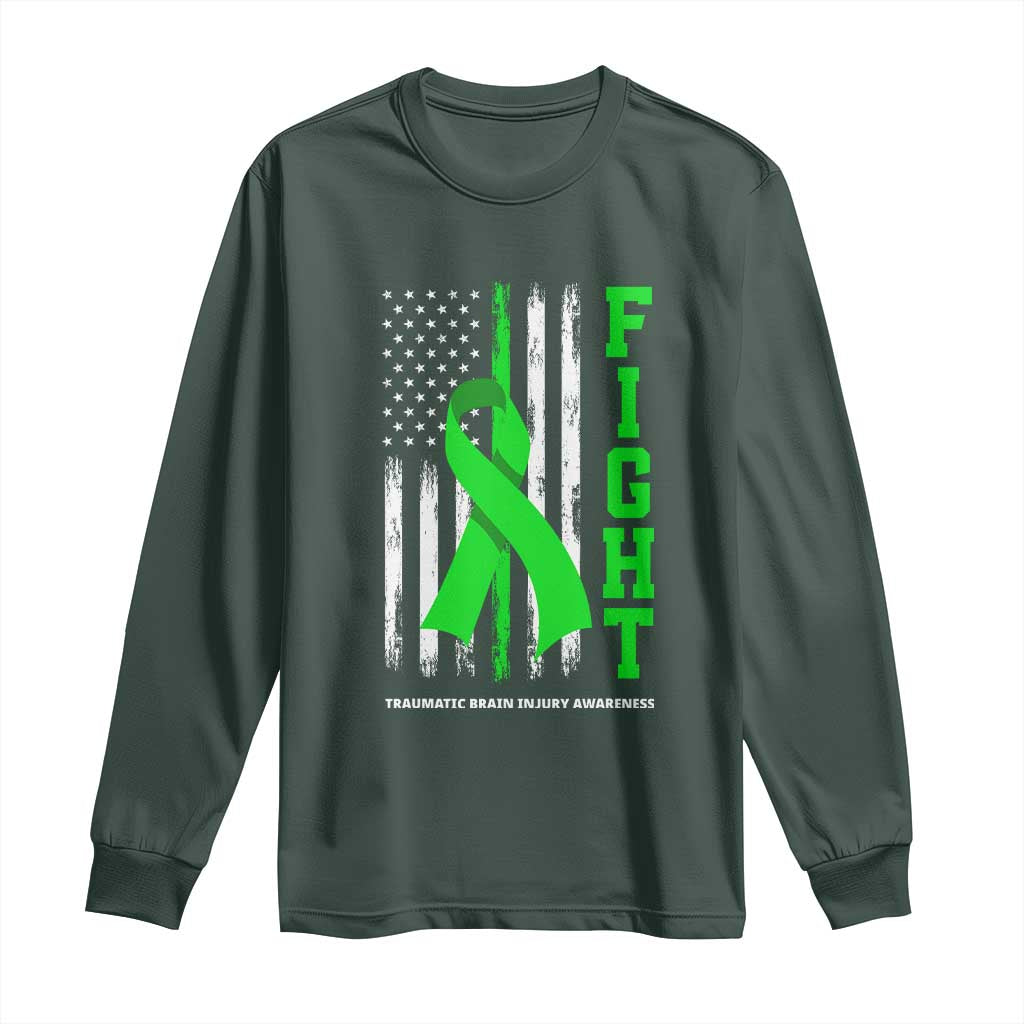 Traumatic Brain Injury Support Long Sleeve Shirt Fight TBI American US Flag