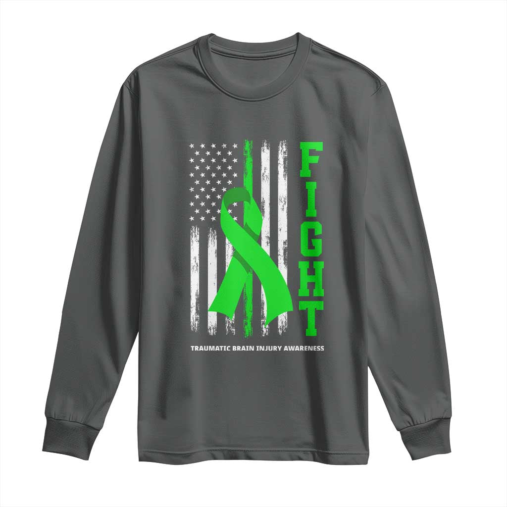 Traumatic Brain Injury Support Long Sleeve Shirt Fight TBI American US Flag